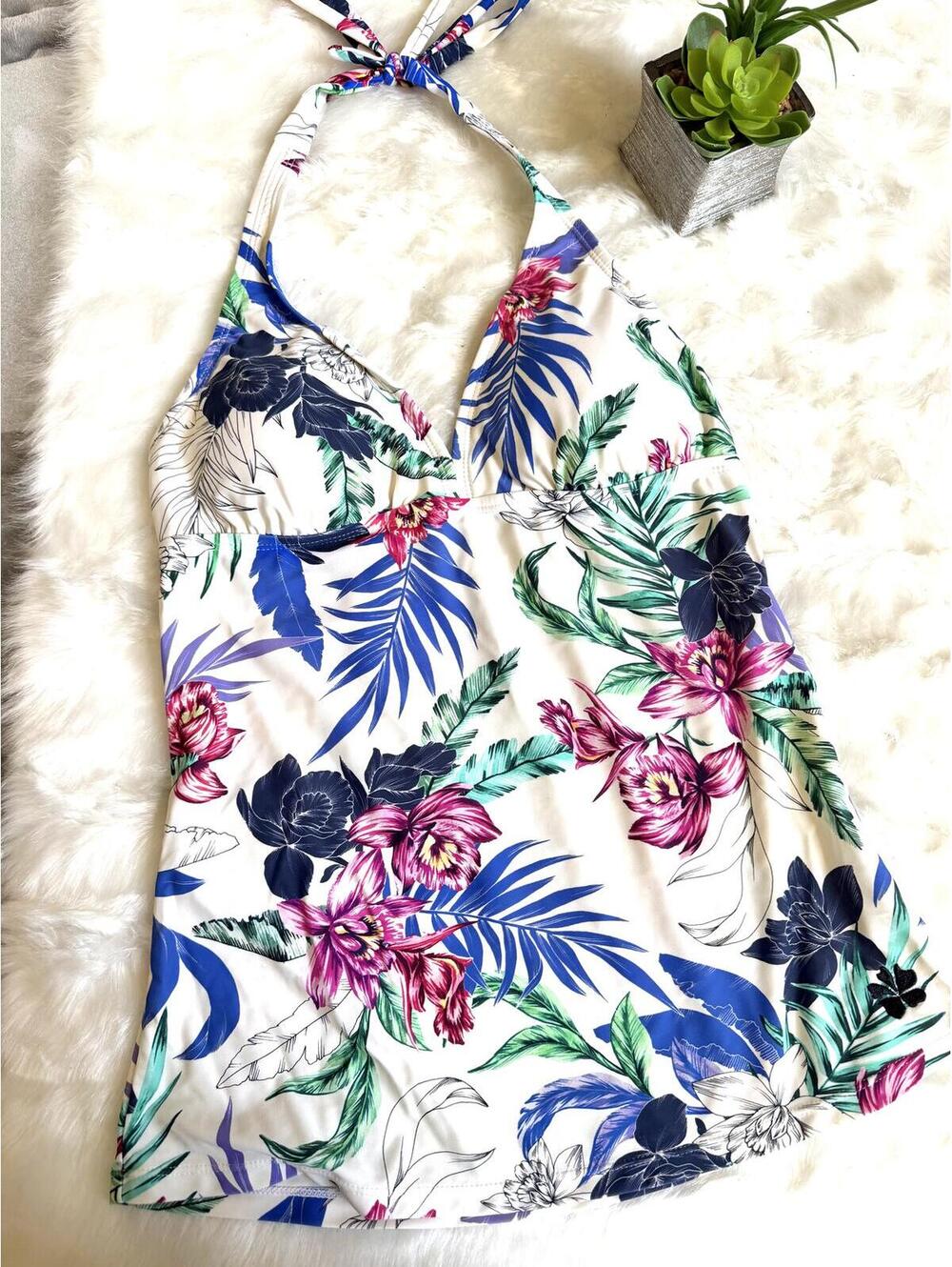 Hapari Floral Halter Tankini Swim Top Women's Size M